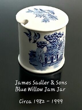 Sadler & Sons 🇬🇧  England Blue Chinoiserie Willow Ceramic 3"Jam Jar & Lid